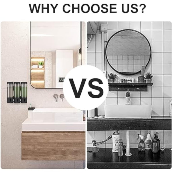 LKEVREG Soap Dispenser Wall Mounting, Shampoo Shower Gel Dispenser, Set of 3, No Drilling, 300 ml Each, Leak-Proof, Black