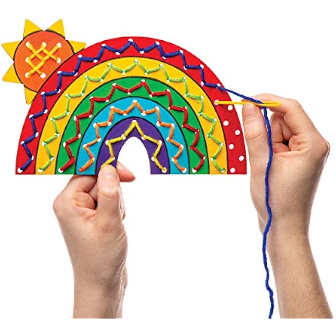 Baker Ross AW420 Rainbow Wooden Threading Kits, Sewing Kits for Kids, Small, Pack of 4, Pieces