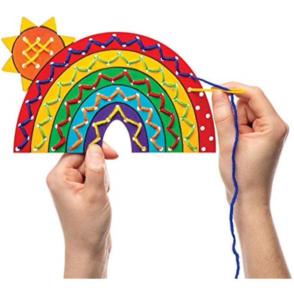 Baker Ross AW420 Rainbow Wooden Threading Kits, Sewing Kits for Kids, Small, Pack of 4, Pieces