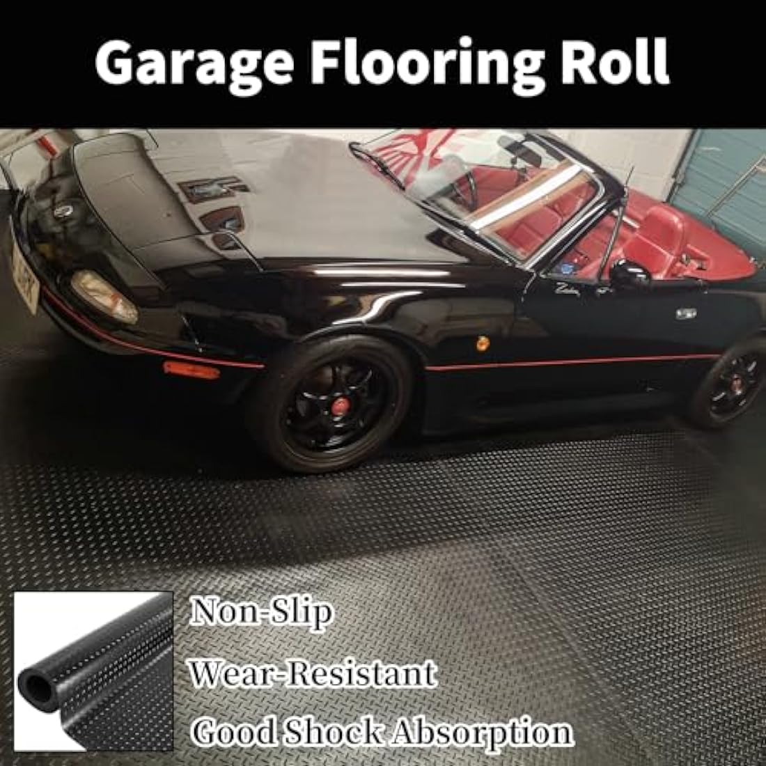 ybaymy Garage Floor Mats, 1 X 5m Waterproof Garage Flooring Matting, Heavy Duty Anti Slip Rubber Mat, Commercial Rubber Matting Roll for Workbench, Kitchen, Gym, Shed Flooring, Van Flooring