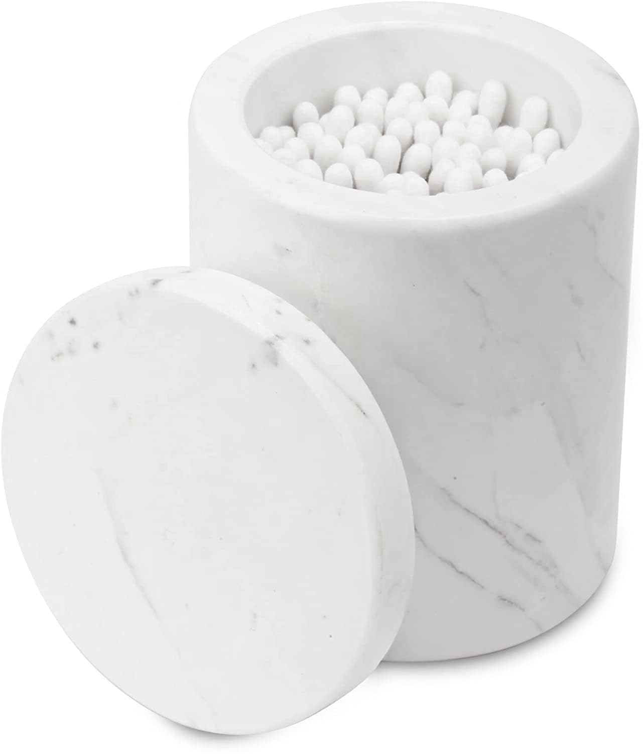 WORHE Natural Marble Canister, Bathroom Cotton Swabs Canister with Lid Bath Salt Cotton Ball ,Canister for Bathroom vanity table,Makeup accessories