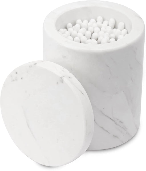 WORHE Natural Marble Canister, Bathroom Cotton Swabs Canister with Lid Bath Salt Cotton Ball ,Canister for Bathroom vanity table,Makeup accessories