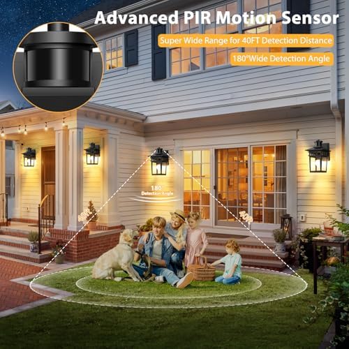 APOTO Motion Sensor Outdoor Lights, Dusk to Dawn Exterior Wall Light 3 Modes, Porch Light Fixture for House, Waterproof Aluminum Anti-Rust Lantern for Garage Entryway, Motion Activated, E27 Bulb Base