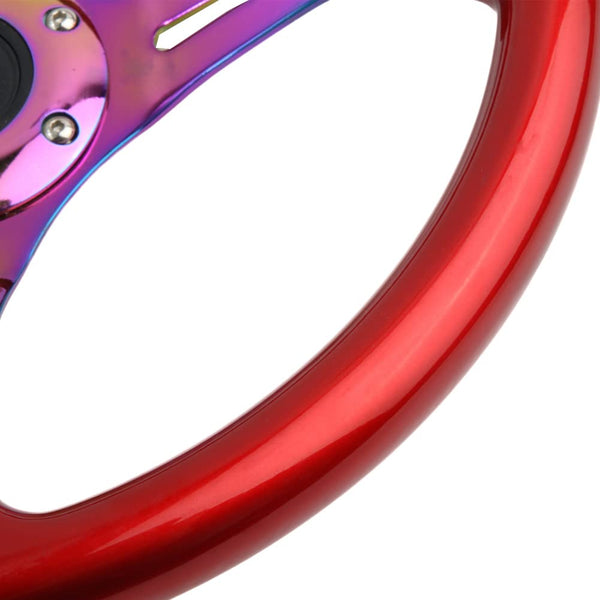 350mm Green Racing Steering Wheel Neo Chrome Spoke Universal 6 Bolts 45mm Deep Dish Classic ABS Wood Steering Wheel with Horn Button