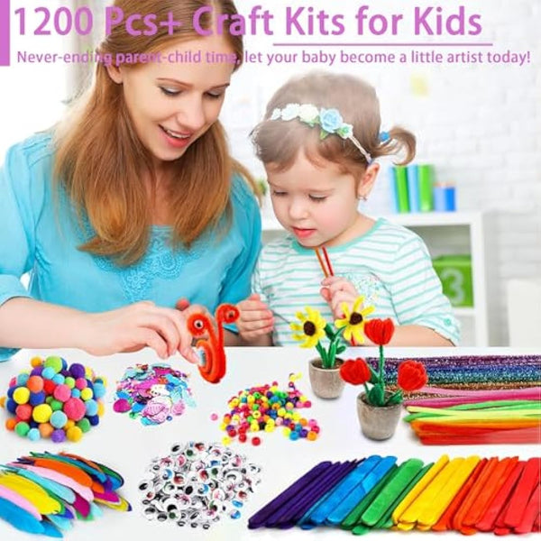 FunzBo 1200Pcs+ Arts and Crafts Supplies for Kids - Craft Art Supply Kit for Toddlers Age 4 5 6 7 8 9 - All in One D.I.Y. Crafting Collage Arts Set Birthday Easter Gifts for Kids