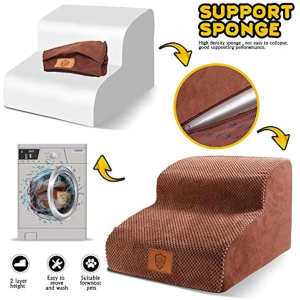 Masthome Dog Steps for Bed, 2-Step High-Density Foam Dog Ramp, Non-Slip Pet Stairs for Small Dogs and Cats, 40x40x30cm