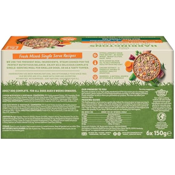 Harringtons Complete Wet Tray Grain Free Hypoallergenic Adult Dog Food Mixed Pack 6x150g - Chicken & Duck - Made with All Natural Ingredients