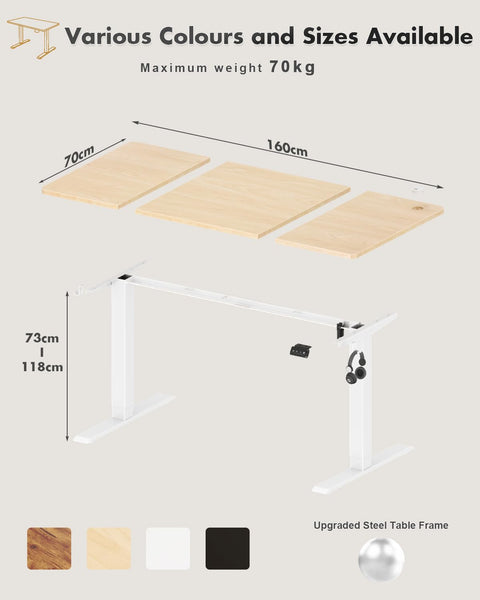 Devoko Electric Standing Desk 120x60cm Sit Stand Table Height Adjustable with Backpack Hook and Memory Smart Pannel, Home Office, White