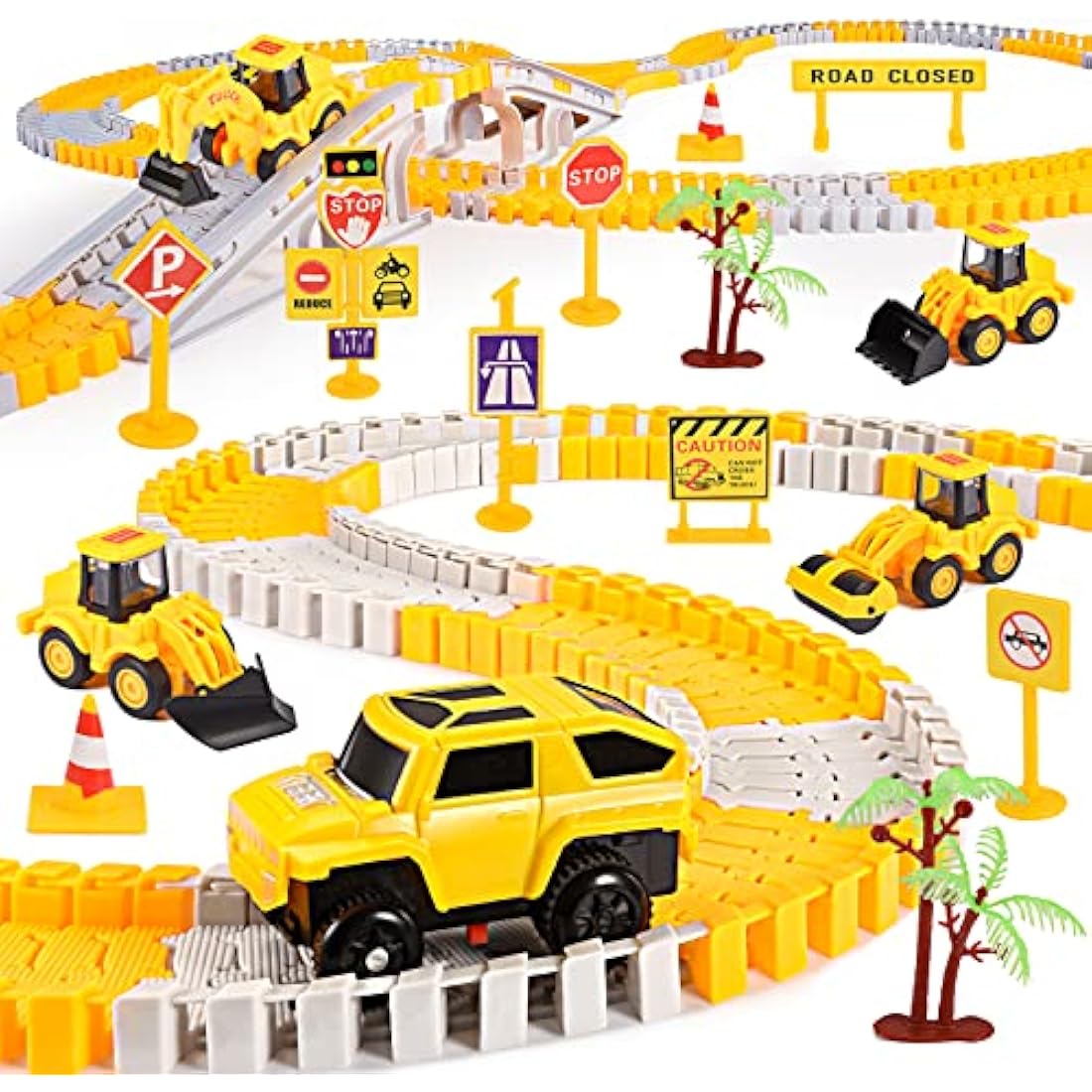 EUTOYZ Toy Cars for 2-10 Year Old Boys,Kids Play Vehicles Construction Toys Boys Digger Car Games Age 2 3 4 5 6 7 8 Easter Gifts Tractor Toys, Yellow-silver, Large Set