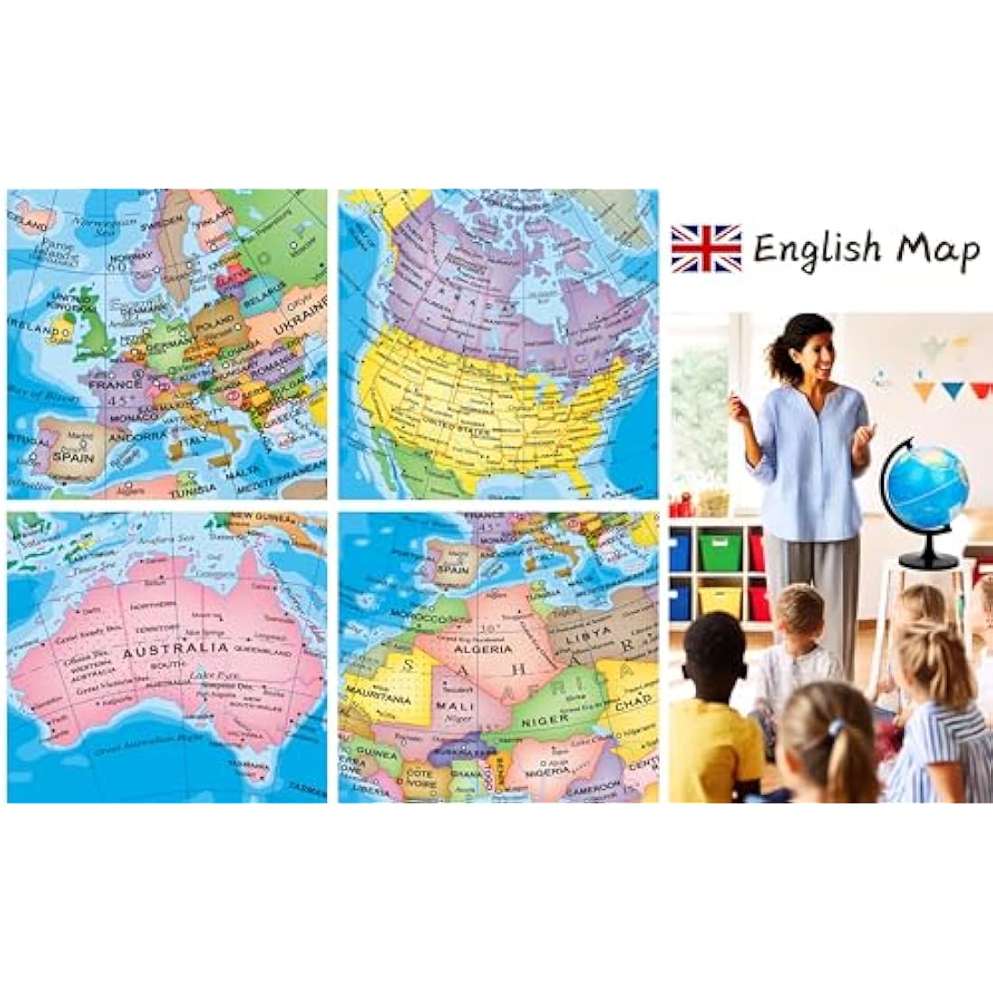 Exerz 20cm World Globe Educational - Swivel Rotating Earth Globe - Political Map English - Diameter 20cm (Engish)