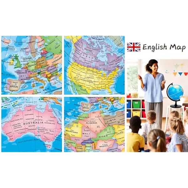 Exerz 20cm World Globe Educational - Swivel Rotating Earth Globe - Political Map English - Diameter 20cm (Engish)