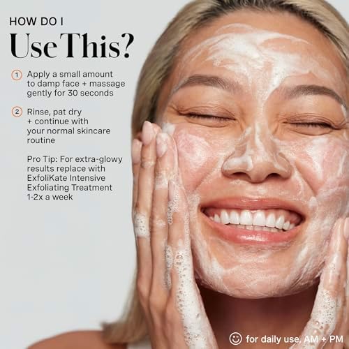 Kate Somerville ExfoliKate Cleanser, Daily Exfoliating Face Wash, Foaming Face Wash with Glycolic Acid and Lactic Acid, Gentle Facial Scrub