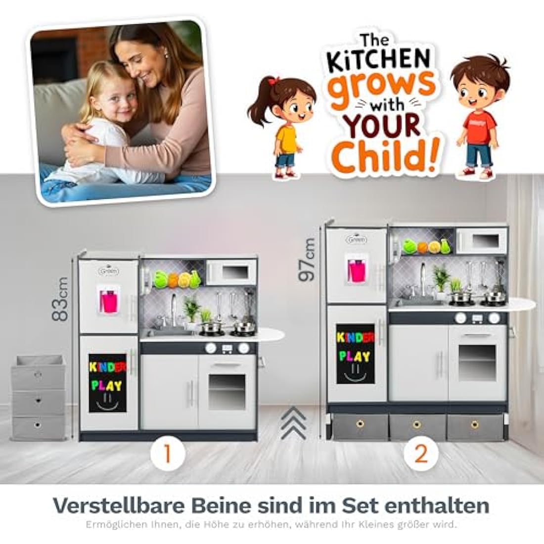 Green Series Kinderplay Large Wooden Play Kitchen - XXL Kids Kitchen for Toddlers & Children, GS0057-1