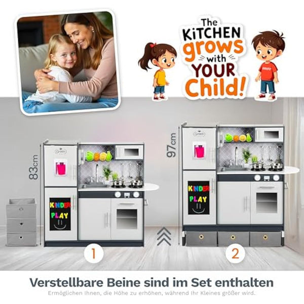 Green Series Kinderplay Large Wooden Play Kitchen - XXL Kids Kitchen for Toddlers & Children, GS0057-1