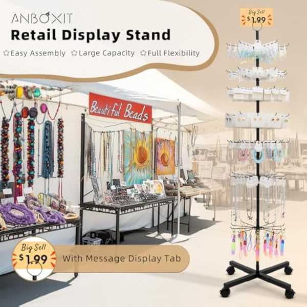 ANBOXIT Retail Display Rack, Rotating Display Rack for Jewelry Vendor Events & Stores, 7 Tier Movable and Adjustable 1 PCS - Black