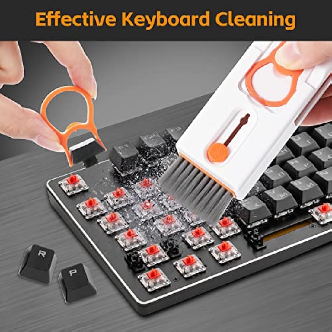 Alyvisun 11 in 1 Laptop Cleaning Kit, Multifunctional Keyboard Cleaner Brush with Keycap Puller for Tablet, Phones, PC, Orange
