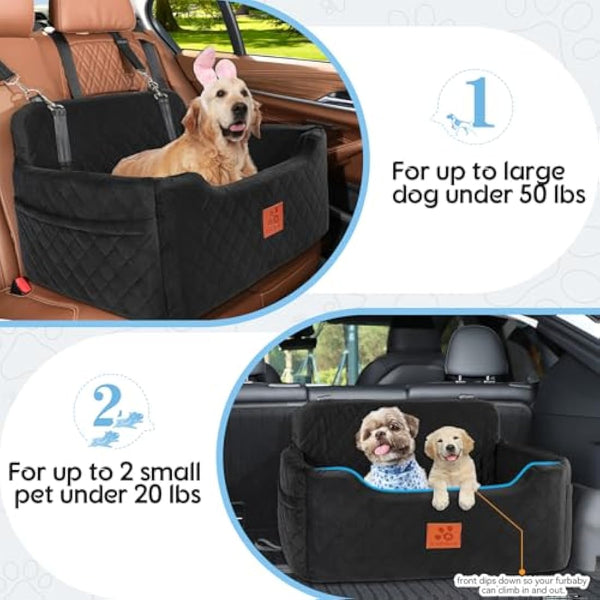 Dog Car Seat for Medium/Large Dogs, Dog Booster Seat for Dog Under 50lbs or 2 Small Dogs, Detachable and Washable Pet Car Seat, Multi-Functional Travel Dog Bed & Dog Sofa(Black)