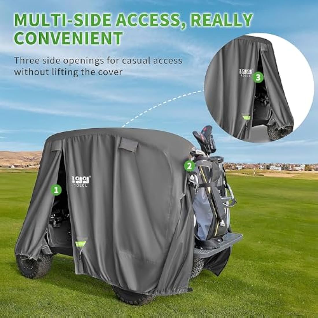 10L0L Golf Buggy Cover, 600D Waterproof Rainproof Golf Cart Cover, Extended Roof 80" Durable Heavy Duty 4 Passengers/2 Passengers Golf Buggy Cover for Yamaha, Club Car, EZGO, Honda Golf Buggies