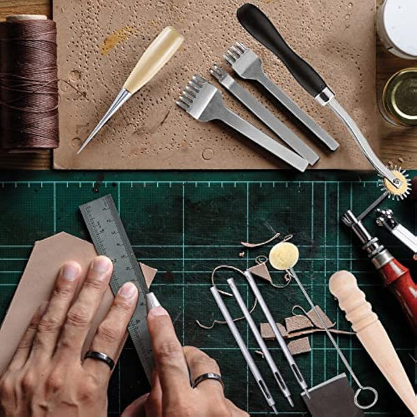 Leather Tools for Leather Working Professional,Leather Working Tools for Beginners,Leather Tools with Waxed Thread Stitching Groover Awl,Leather Sewing Kit and Leather Crafting Kit for Adults Gifts