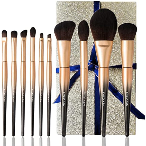 ENZO KEN Natural Sable Hair Makeup Brush Set Professional, Cosmetic Brushes Makeup Set with Gift Box, Natural Hair Makeup Brushes Set with Present Box, Make up Brushes Set. Black Gold