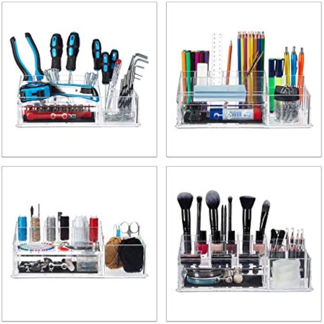 Relaxdays Makeup Organiser with Drawer, Acrylic Storage Box for Cosmetics and Jewellery, Lipstick Holder, Transparent