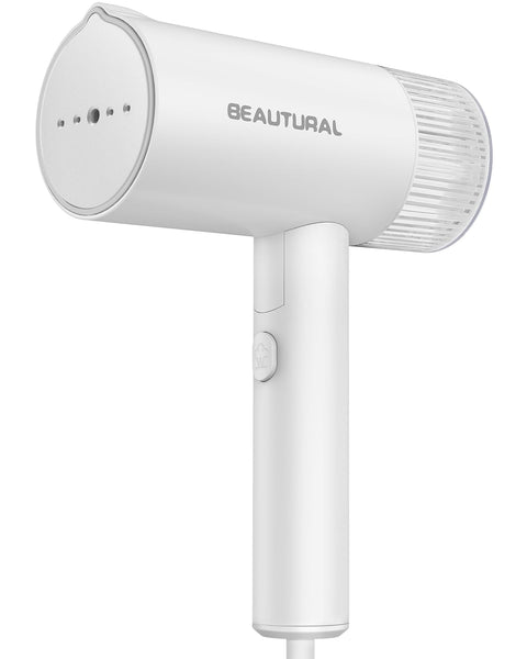 BEAUTURAL Clothes Steamer, Foldable Handheld Clothing Wrinkles Remover for Garments, Portable Mini Fabric Steam Iron for Home and Travel (White)