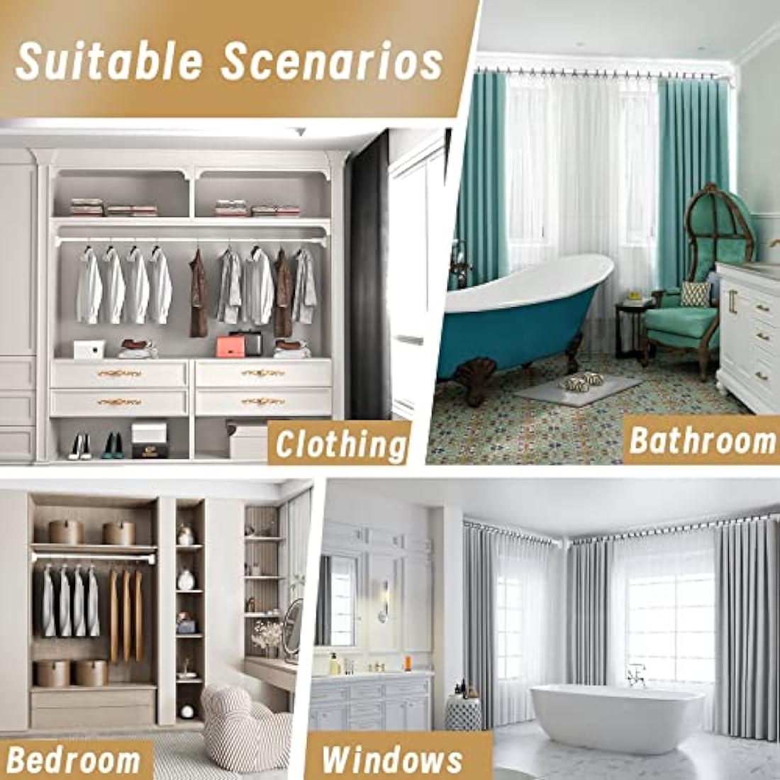 Heavy Duty Tension Pole - 33mm Steel Clothes Rail & Curtain Rod 110-200cm, No Drill Telescopic Pole, Supports 80kg,Multi-Purpose for Drying, Hanging, Bathroom, Kitchen, Wardrobe