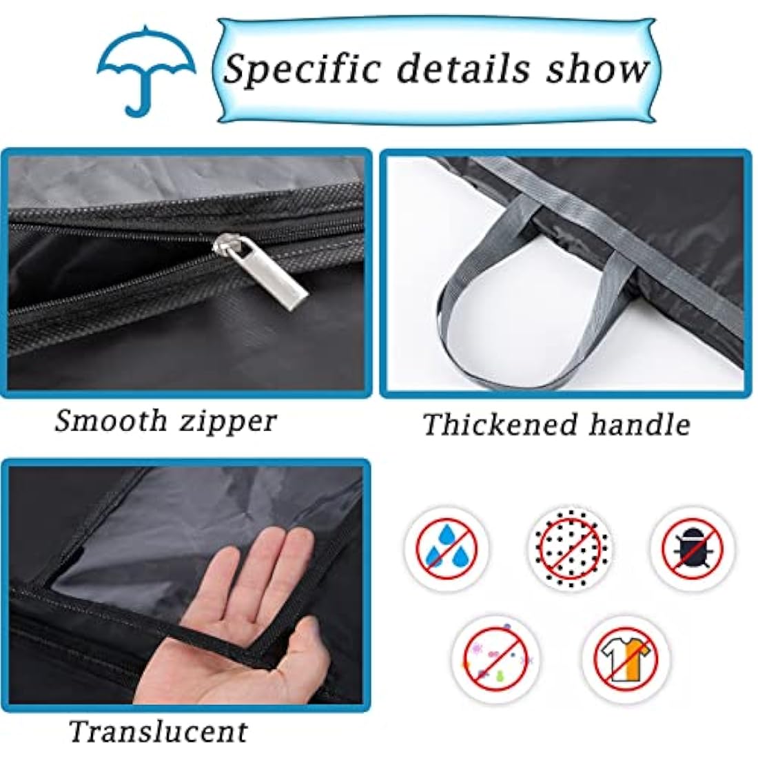 Niviy Long Dress Bags Covers, Dust-proof Clothes Covers Moth Proof Garment Bags Anti-Moth Protector Folding Long Coat Covers with Pocket and Handle,Pack of 1, 60 * 180cm (Black)