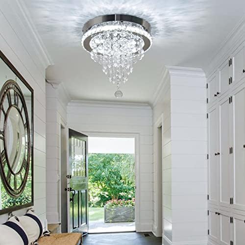 FRIXCHUR 11.8" Crystal Chandelier Crystal Ceiling Light Modern LED Chandeliers Flush Mount Ceiling Lighting Fixture for Bedroom Hallway Dinning Room (Cool White)
