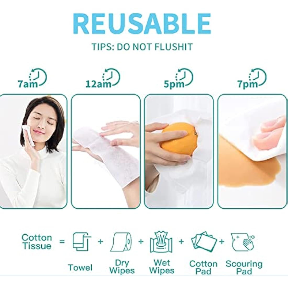 Disposable Face Towel, Cotton Tissue Soft Dry Wipes for Women, Simple Cleaning Facial Tissues Dry Wet Dual Portable Use for Sensitive Skin & Baby & Makeup Remover & Personal Care