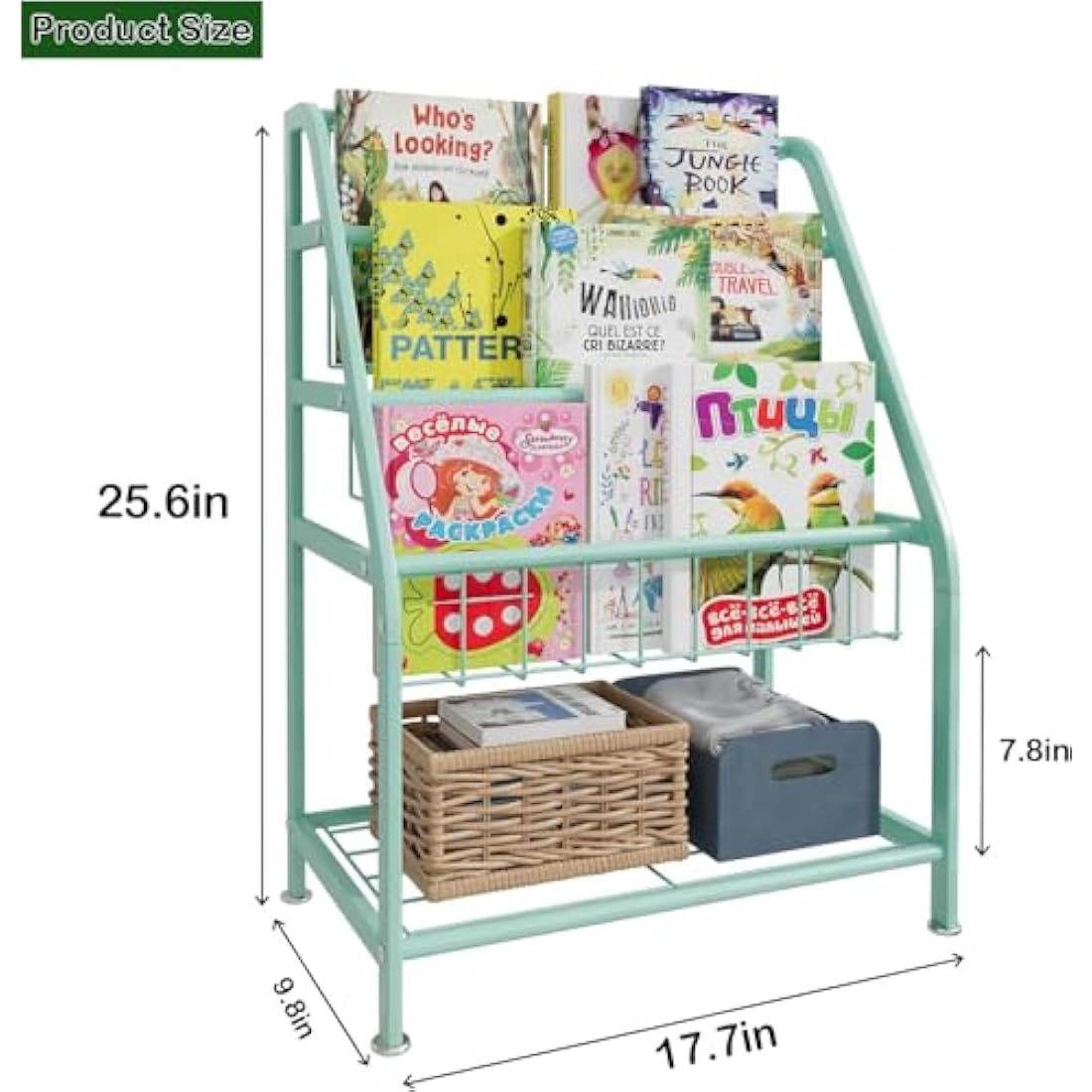 Huhote Children Kids Bookshelf, Small Bookcase, Kids Book Rack, Book and Toy Storage Organizer Display Stands Shelf for Small Place Living Room Study Children's Room (Green)
