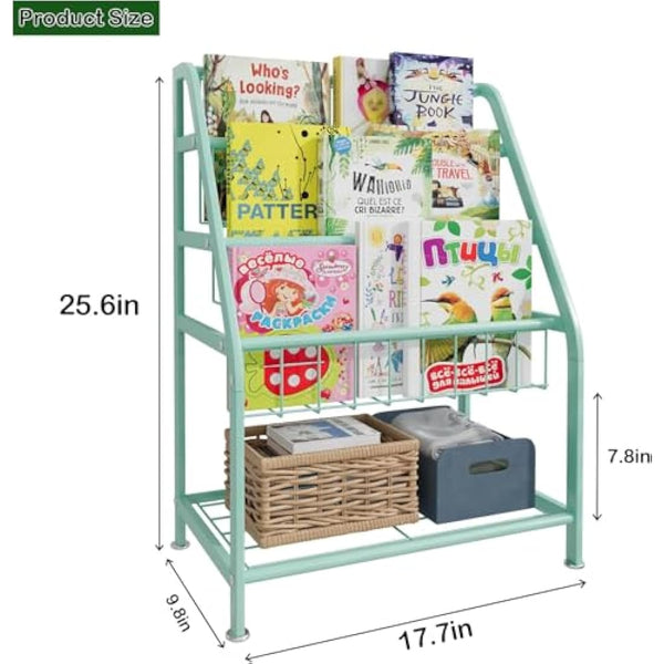 Huhote Children Kids Bookshelf, Small Bookcase, Kids Book Rack, Book and Toy Storage Organizer Display Stands Shelf for Small Place Living Room Study Children's Room (Green)