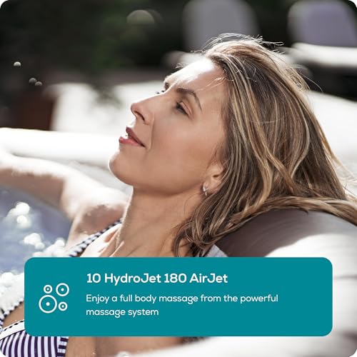 Lay-Z-Spa Santorini Pro Built in LED Light, 10 HydroJet System, Integrated Seats and Foot Massager Inflatable Hot Tub with Freeze Shield Technology, 5-7 Person, Grey