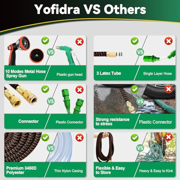 Expandable Hose Pipe 100FT, Upgraded 3-Layer Latex No-Kink Flexible Garden Hose, 3/4"&1/2" Metal Connectors, 10 Function Spray Nozzle, Water Hose for Gardening, Washing & Cleaning (100ft/30m)