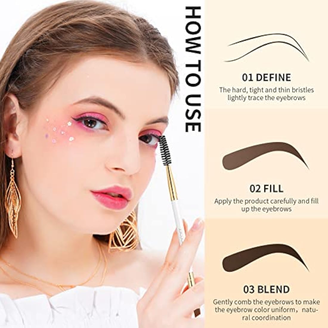 Docolor Eyebrow Brush Duo Eyebrow Spoolie 1Pc Professional Angled Eye Brow Brush Perfect for Lining and Shaping Brows, Spoolie for Brows or Lashes White