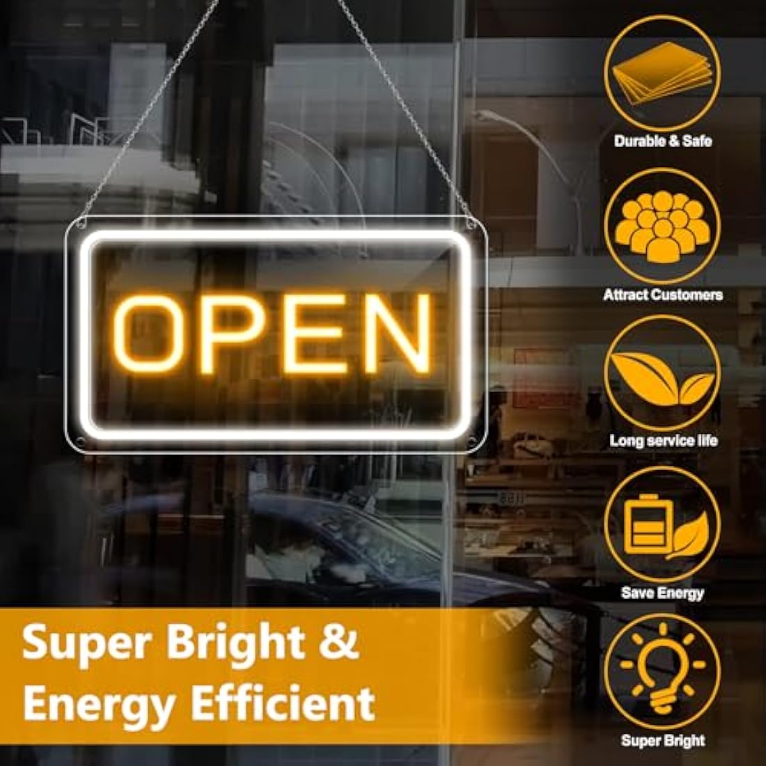16"x 9" Adjustable Brightness Open Signs for Business, Ultra Bright Lighted Sign Open Powered by USB with ON/OFF, Electric Light up Sign for Stores, Restaurants, Retail Shops, Bar (Horizontal)