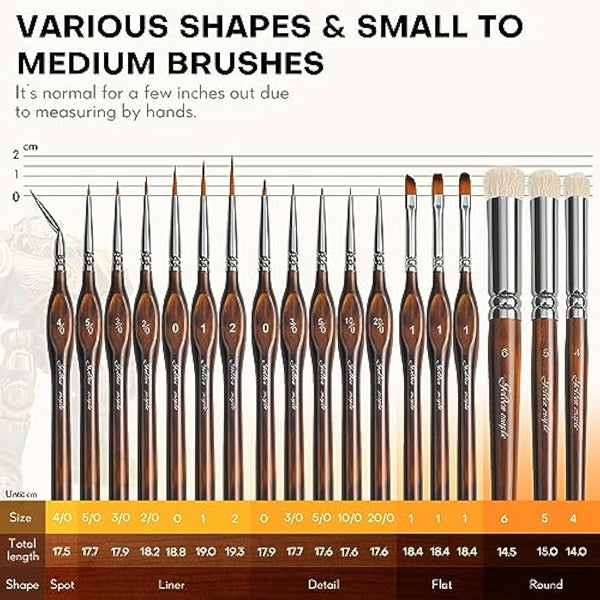 Golden Maple Miniature Paint Brushes Drybrush-18PCS Micro Detail Paint Brush Set, Small Fine Detail Model Brushes for Acrylics, Watercolors & Paint by Number, Figurine - Cocoa Brown