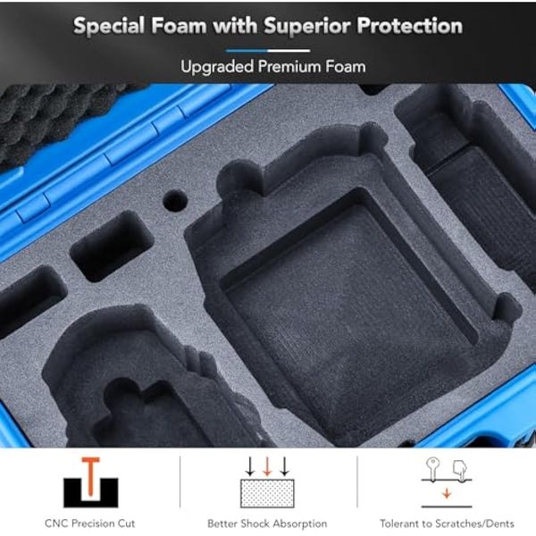 Lykus Titan MM410 Waterproof Hard Case for DJI Mini 4 Pro/Mini 3/Pro and RC2/RC/RC-N2/N1, Blue with Shoulder Strap, Support 7 Batteries and RC Lanyard [CASE ONLY]