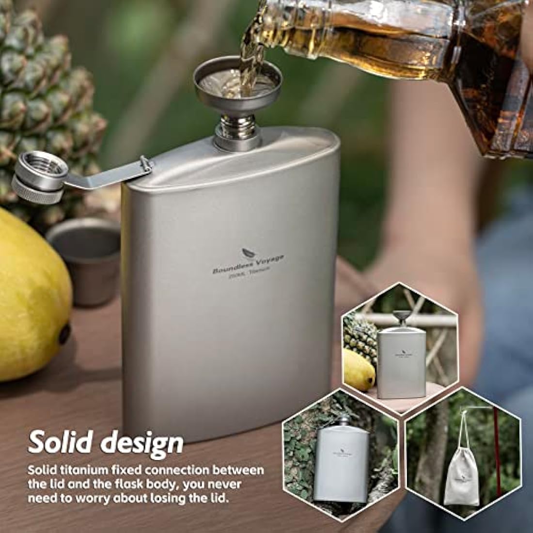 iBasingo 250ml Titanium Hip Flask with Funnel Camping Cup Outdoor Flat Alcohol Bottle Alcohol Whisky Wine Pot Mug Travel Picnic Drinking Cup Ti3063D