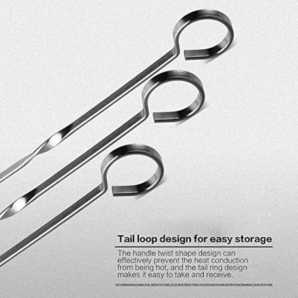 Homealexa 15" BBQ Skewers, Stainless Steel Flat Kebab Skewers Set of 20, Reusable with Storage Bag for Outdoor BBQ, Family Party, Shish Kabob