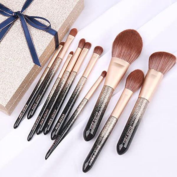 ENZO KEN Natural Hair Makeup Brush Set Professional, Sable Makeup Brushes Set with Case, Natural Hair Brushes Makeup Set, Glitter Make up Brushes Set Professional - ORRA, Black