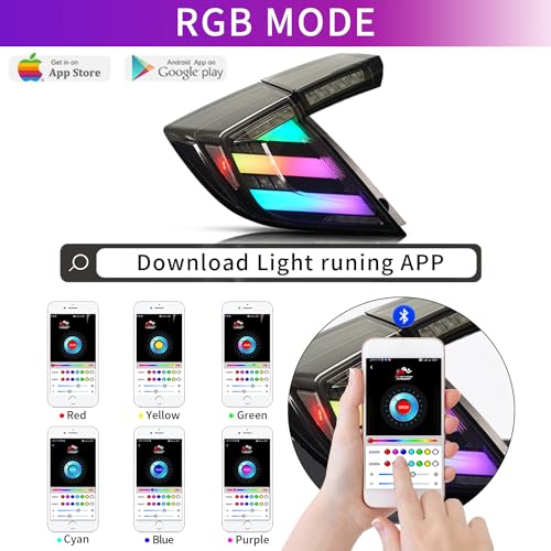 Archaic LED Rear Lights Compatible with 10th Honda Civic Type R Hatchback FK7 FK8 2016-2020, with Sequential Turn Signal, Animation DRL, Pair