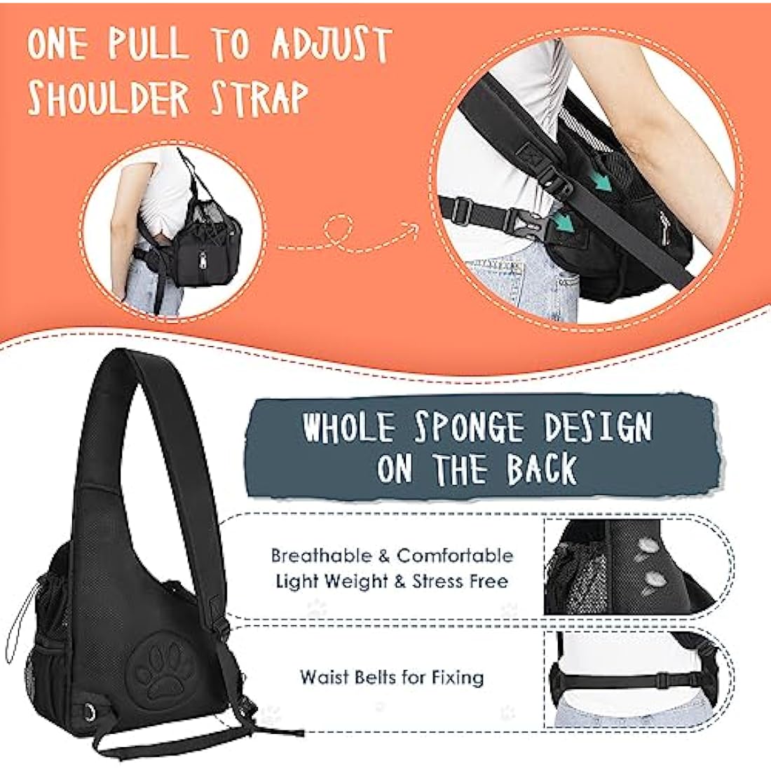 Eyein Pet Puppy Sling Carrier, Up to 6 lbs Hand Free Cat Dog Papoose, Hard Bottom Support Small Animal Travel Tote Bags with Breathable Mesh Adjustable Padded Strap Safety Belt Machine Washable
