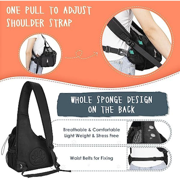Eyein Pet Puppy Sling Carrier, Up to 6 lbs Hand Free Cat Dog Papoose, Hard Bottom Support Small Animal Travel Tote Bags with Breathable Mesh Adjustable Padded Strap Safety Belt Machine Washable