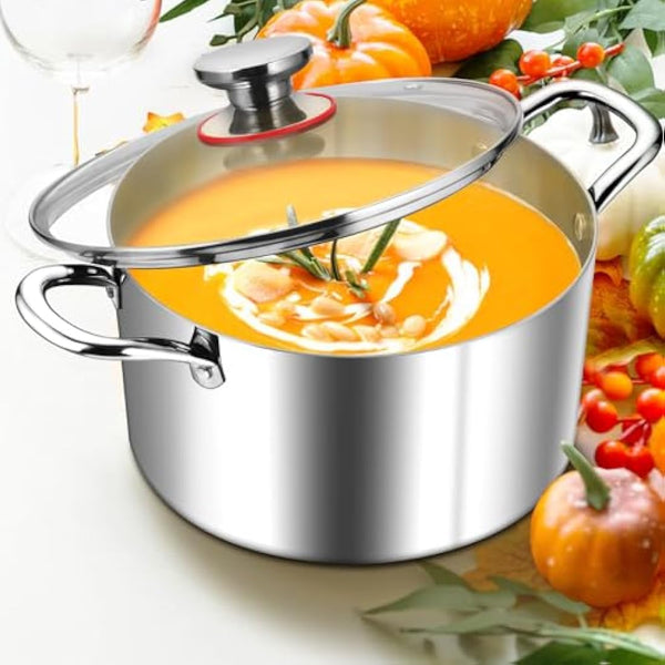 HaWare 5.8L Stock Pot, Tri-Ply Stainless Steel Soup Pot with Visible Lid, 24cm Cooking Induction Stockpot for Pasta/Meat/Soup, Suit for All Kitchen Stove Top, Healthy & Non Toxic, Easy Clean