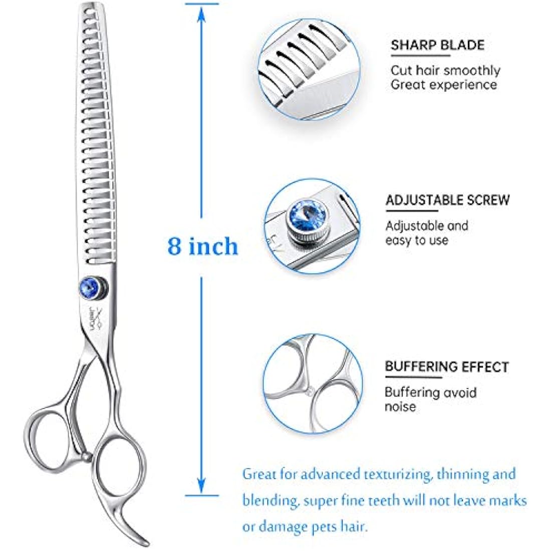 JASON 8" 26 Teeth Chunkers Shears for Dogs Ergonomic Dog Grooming Scissors Texturizing Blending Thinning Shears Pets Trimming Kit with Offset Handle