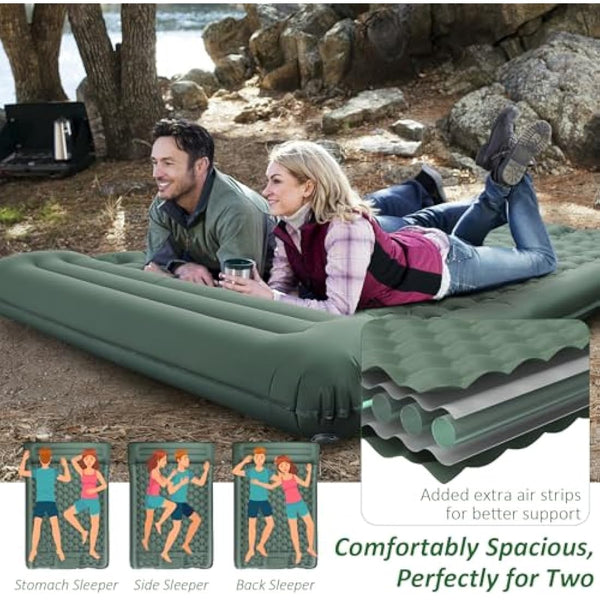 Camping Mat - Upgraded Extra Thick Self Inflating Camping Sleeping Mat Double, Reinforced Support Structure with Built-in Foot Pump and Pillow,Portable Camping Sleeping Air Mattress for Hiking Tent