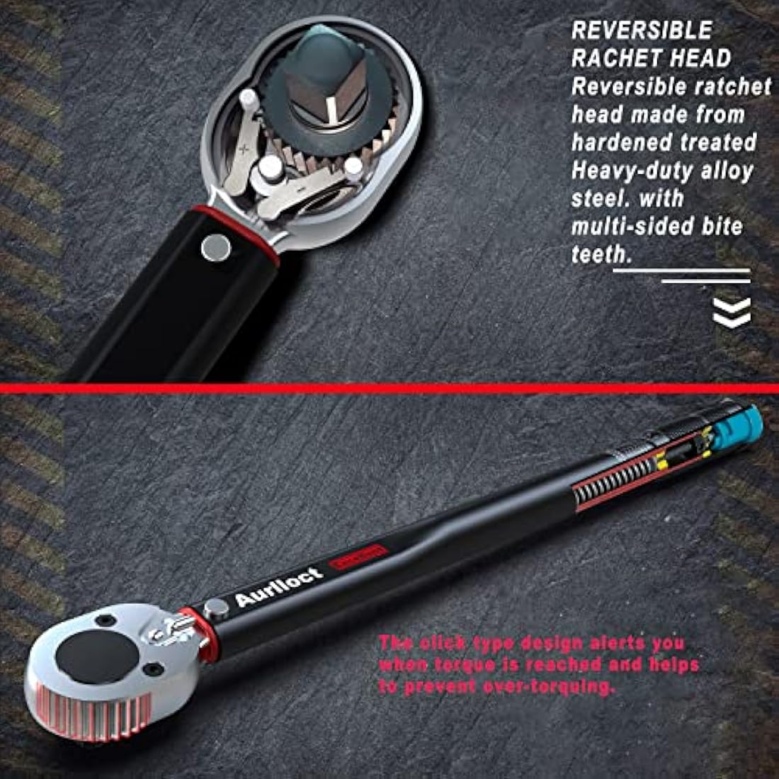 Aurlloct 1/2 Inch Drive Click Torque Wrench 20-230 Nm Black