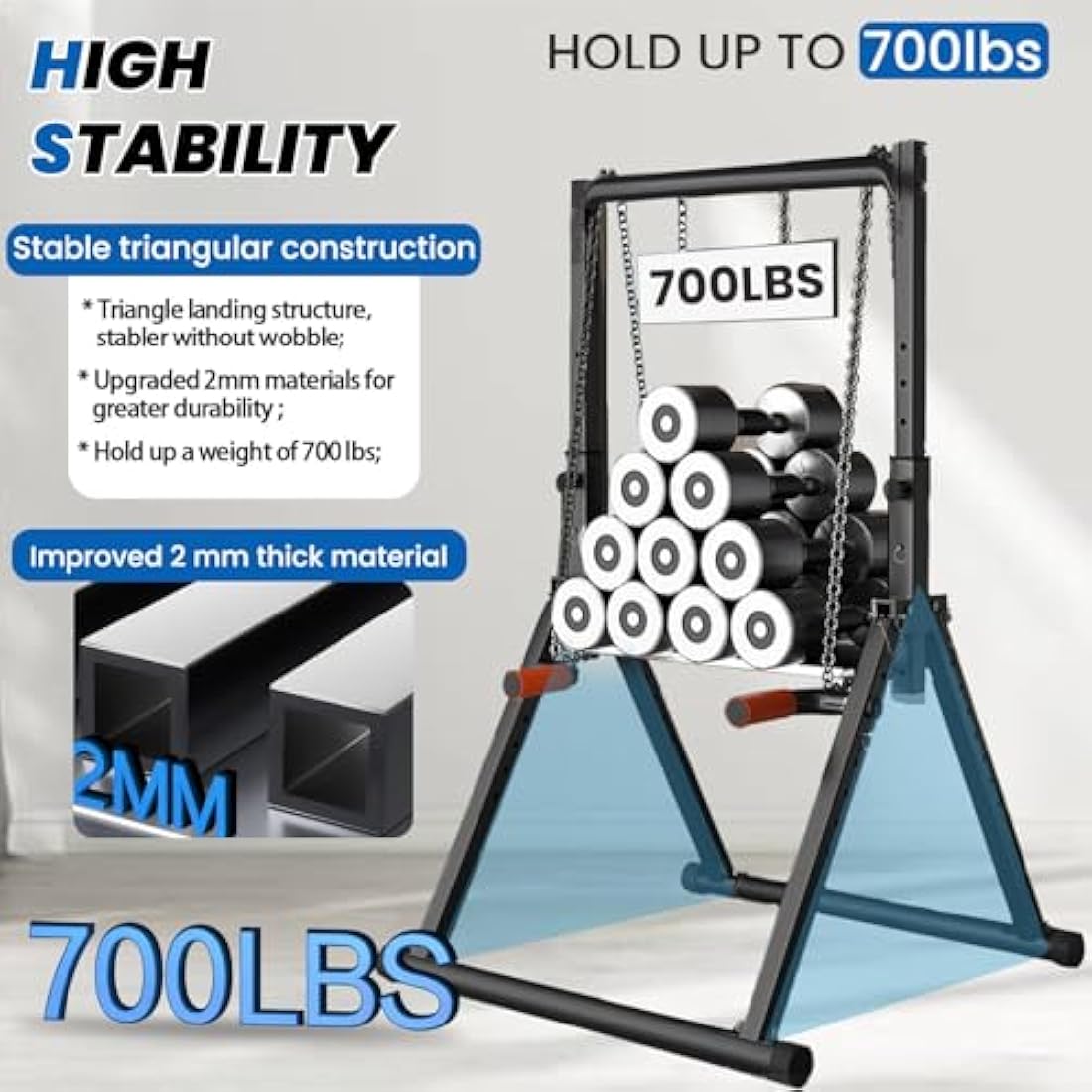 DOBESTS Foldable Power Tower Dip Station Pull Up Bar Free Stand Fitness Equipment for Home Gym Strength Training 700 LBS,Height Adjustable Multifunctional Triangular Legs