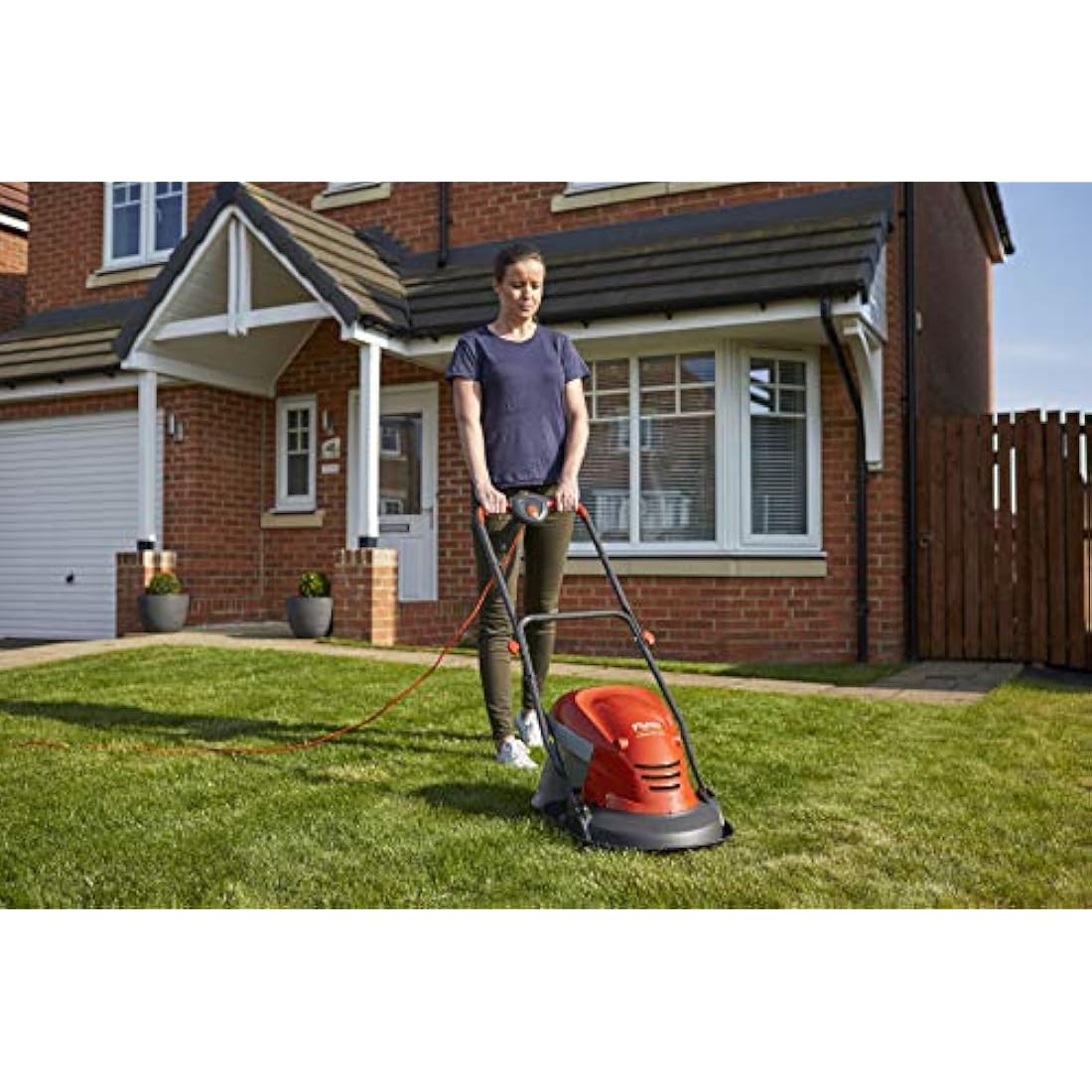 Flymo Hover Vac 250 Electric Hover Collect Lawn Mower - 1400W, 25cm Cutting Width, 15L Grass Box, Ambidextrous Handles, Folds Flat, Orange and Grey
